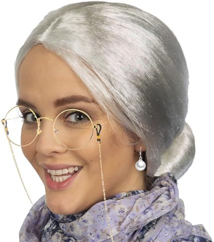Kit Déguisement Grand-Mère – Sac, Collier, Bracelet Perle, Lunettes + Chaîne – Carnaval Et Halloween