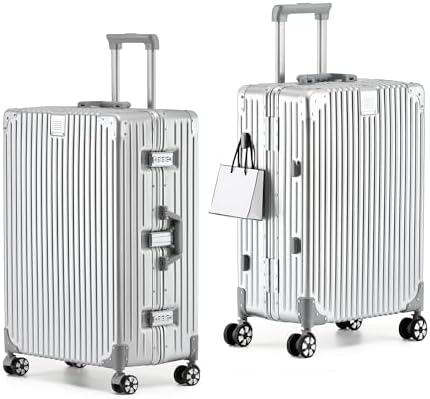 （00:30時点） [WanderMore] スーツケース キャリーケース キャリーバッグ 機内持ち込み 大型 アルミフレーム シルバー 超軽量 大容量 耐衝撃 TSAダイヤロック レトロ 360度回転 静音 ダブルキャスター 旅行 出張 XLサイズ 7泊から10泊 90L（5サイズ対応）