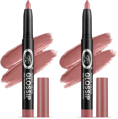 Image of Fashion Colour Glossip Non-Transfer Lipstick | Long-Lasting 12 Hours Stay | Retractable Lip Crayon | One Swipe Application | Available in 19 Vibrant Shades (Deep Jujupe) (Pack of 2)
