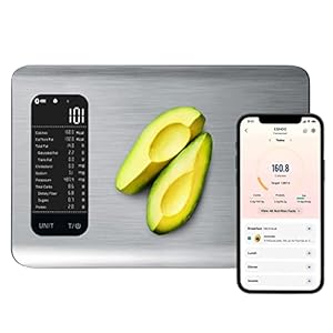 Etekcity Food Kitchen Scale, Digital Grams and Ounces for Weight Loss With Smart Nutrition App, 19 Facts Tracking, Baking, Cooking, Portion Control, Macro, Keto, 11 Pounds-Large, Stainless Steel