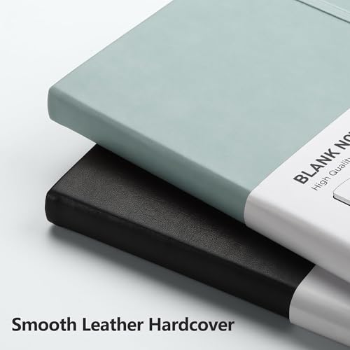 Image of RETTACY Blank Journal Notebook, 192 Pages, A5 Medium Size (5.7'' x 8.3'') | Leather Hardcover, 100 GSM Thick Paper, for Sketching, Drawing, Painting (Blue-gray)