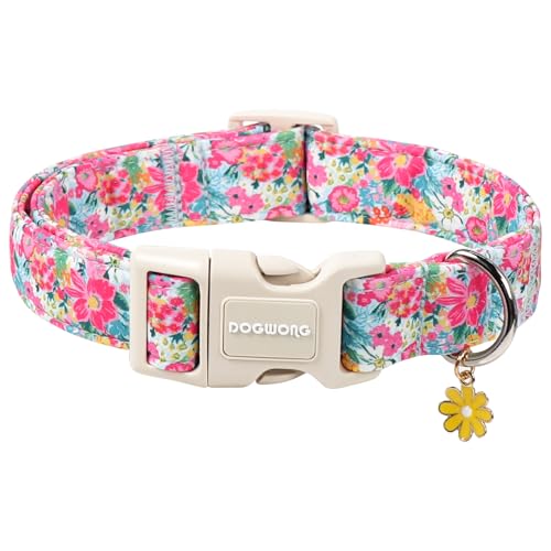 DOGWONG Spring Flower Dog Collar-Cute Floral Daisy Dog Collar Adjustable Soft Girl Female Dog Collar for Small Medium Dogs S