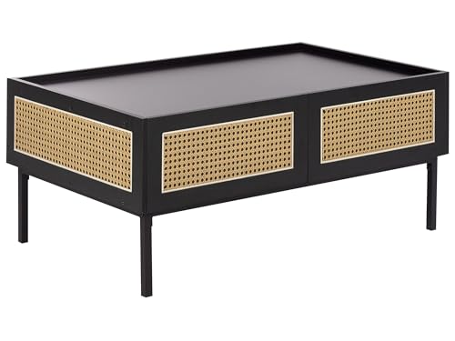 Beliani Couchtisch mit Schubladen Rattan schwarz Wiener Geflecht Boho...