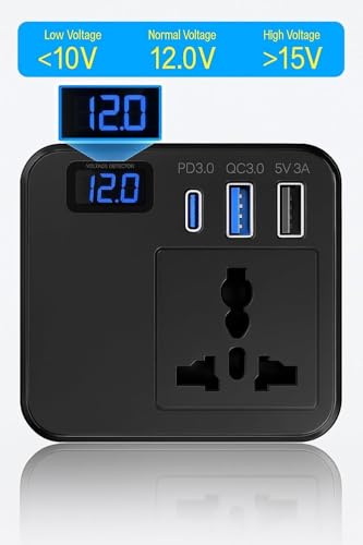 Image of 200W Car Power Inverter with 2 USB Ports (18W & 15W QC3.0), 1 USB-C 30W PD, and 2 AC Universal Outlets | 12V DC to 220V AC Converter for Laptop, Phone, and Electronics Charging
