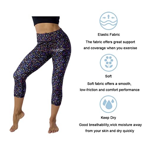 Uiuo-Uipeu Capris Leggings With Pockets For Women Tummy Control Gym Workout Leggings Yoga Capris Girls Sprinkled Stars 5-2 Medium #TOP4