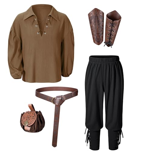 Image of Kids Medieval Viking Pirate Renaissance Tunic Pants Accessories Costume for Boys Cosplay 3-14 Years
