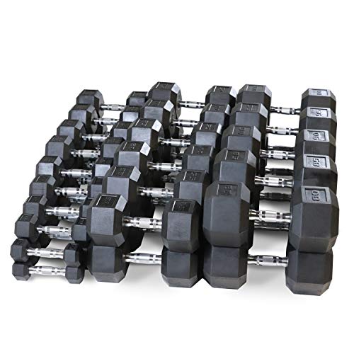 Wf Athletic Supply Rubber Coated Hex Dumbbell Set, Multiple Choices Available - Dumbbells With Rack Stand And Mat, Or Dumbbells Only (200/550/1200/2100/3000 Lb) (H. 5-100Lb Dumbbells Only) #TOP2
