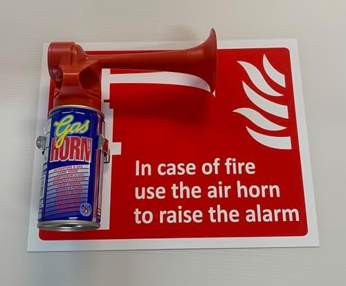 IN CASE OF FIRE USE THE AIR HORN SIGN & AIR HORN & BRACKET FIRE SAFETY DIY