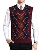 Zoroley Mens V Neck Sweater Vest Casual Sleeveless Knitted Pullover Business Slim Fit Knitwear Argyl