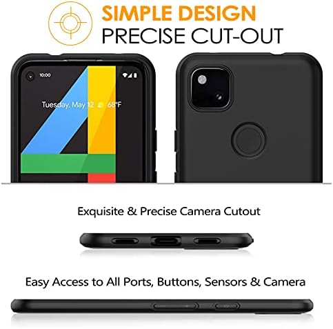 TesRank Google Pixel 4a Case, Soft TPU Matte Thin Case with Shock-absorption Corners [Anti-scratch] [Anti-fingerprint] for Google Pixel 4a-Black