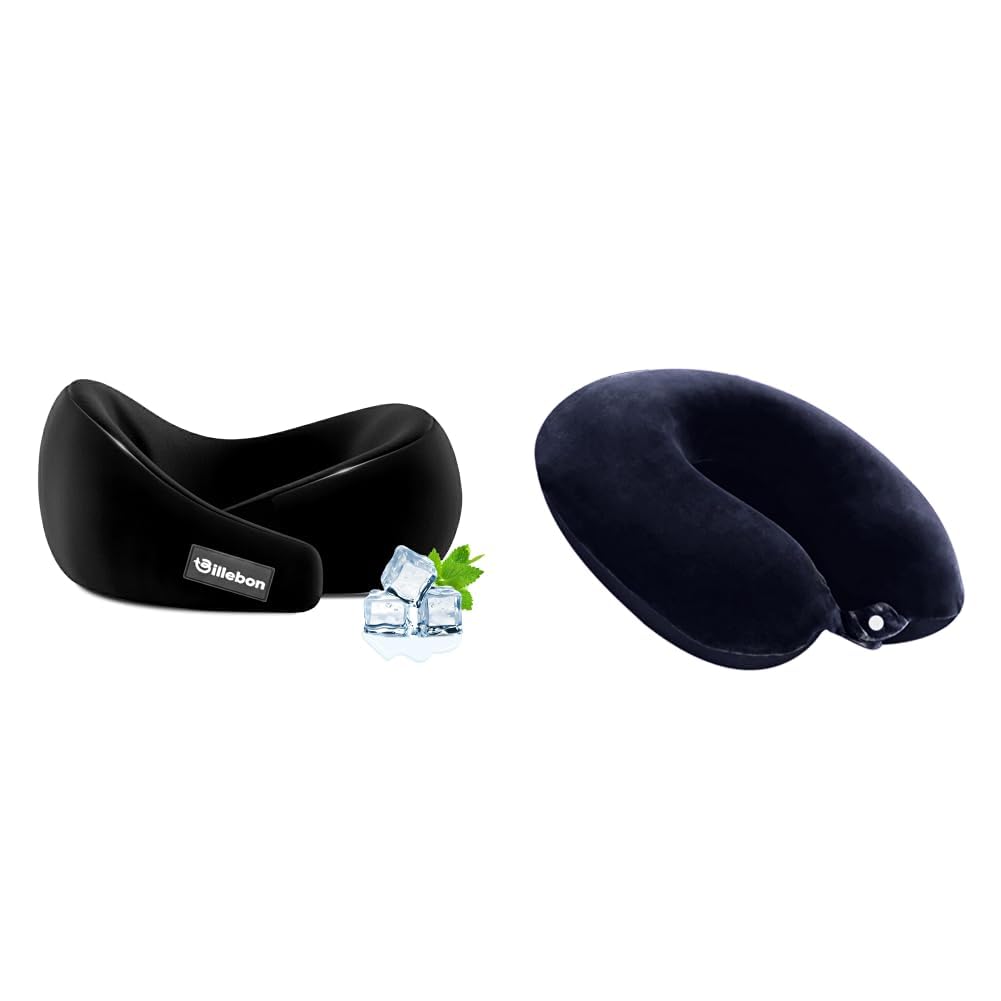 billebon Gel Infused Memory Foam Neck Pillow, Travel Pillow with Adjustable Velcro Straps, Neck + Cool Gel Infused Memory Foam Travel Neck Pillow with Magnetic Fabric Luxury Neck Support-picture-10