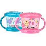 Nuby Designer Series Printed Snack Keeper, Pink/Aqua, 2 Count