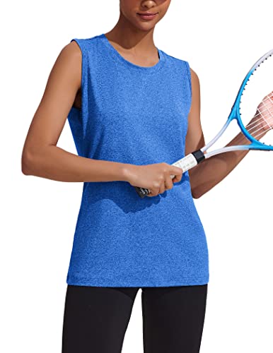 Coorun Women's Sleeveless Workout Shirts Exercise Running Tank Tops Active Gym Athletic Tops Small Blue #TOP1