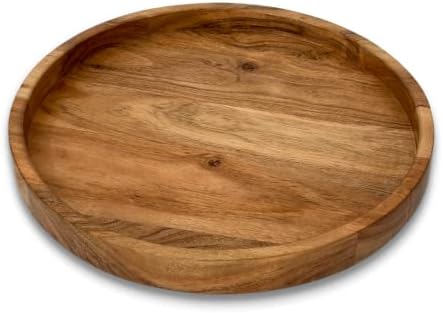 BlackRidge Home Lazy Susan Organizer, 14 inch Rustic Farmhouse Acacia Wood Lazy Susan Turntable, Wooden Lazy Susan Turntable for Table, Kitchen Countertop, Dining, Decorative Lazy Susan for Counter