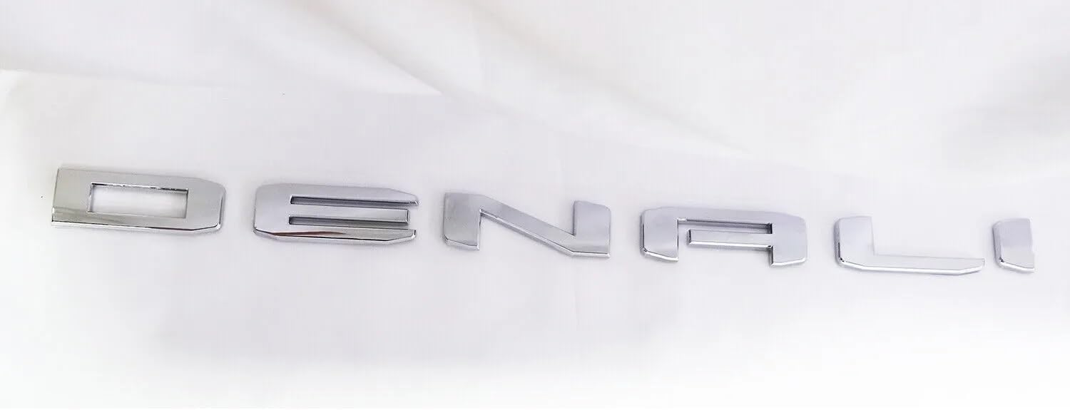 Generic 2Pc Denali Emblem Badge for 2019-2024 Sierra and Yukon Letters Emblems Chrome - Door Tailgate 1500 HD, 2500 HD, 3500 HD AT4 Nameplate Badge Replacement for Sierra Denali