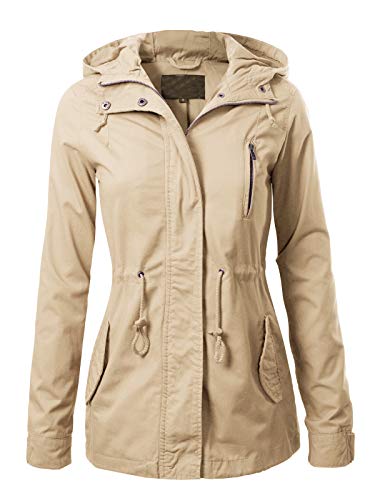 Design by Olivia Women's Military Anorak Safari Hoodie Jacket Light Khaki 2XL