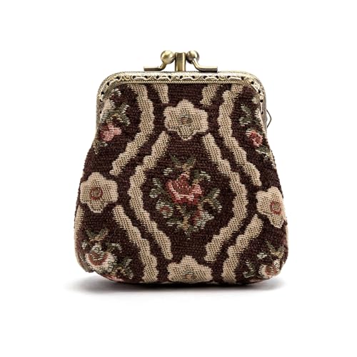 Carpet Bag Double Kiss Clasp Coin Purse Pouch,Vintage Change Wallet Card Holder