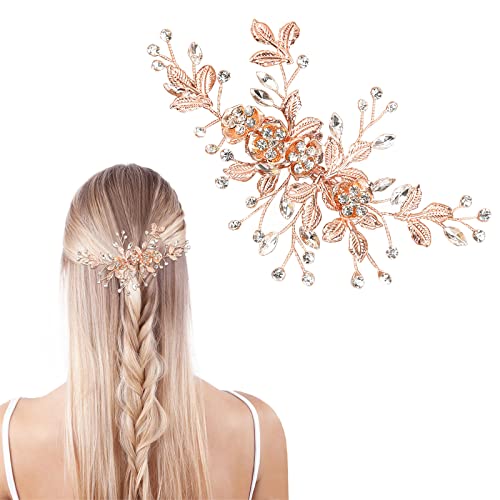VIKSAUN Fermaglio per capelli da sposa in cristallo, Crystal Hair Vines Fiore Foglia Copricapo Accessori, Principessa Fiore Cristallo Nuziale Nozze Copricapo Accessori per Ragazze e Donne