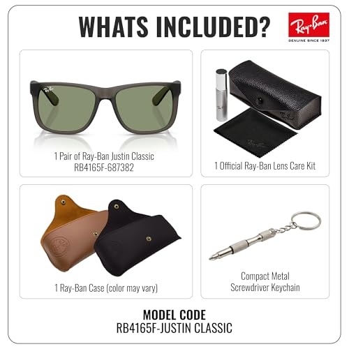 Image of Ray-Ban RB4165F JUSTIN CLASSIC LOW BRIDGE FIT Square Shape Sunglasses for Men with Official RayBan Eyewear Kit