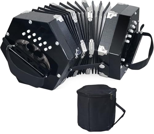 Concertinas,20 Buttons Accordion For Adults Professional Accordion for Beginners, Adjustable Hand Strap, Musical Instrument Accessories With Carrying Bag, Harmonica,Wipe Cloth (black)