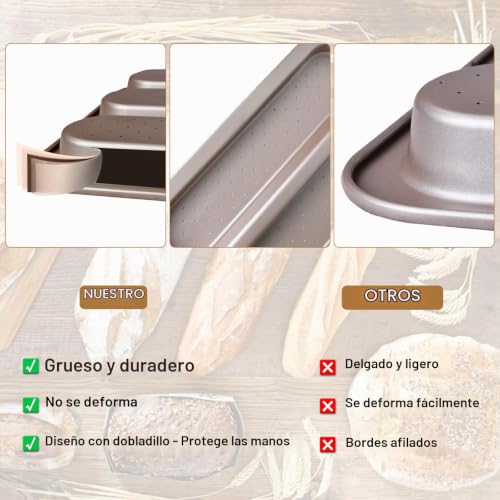 Miniatura 3 de Bandeja Para Baguettes Molde Para Hacer Baguettes Antiadherente Utensilios Molde De Pan Francés Perforada Espesar Acero Carbono No Deformado
