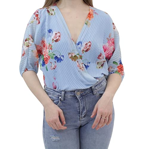 Body lissé italien bleu ciel avec imprimé floral de créateur pour femme taille M