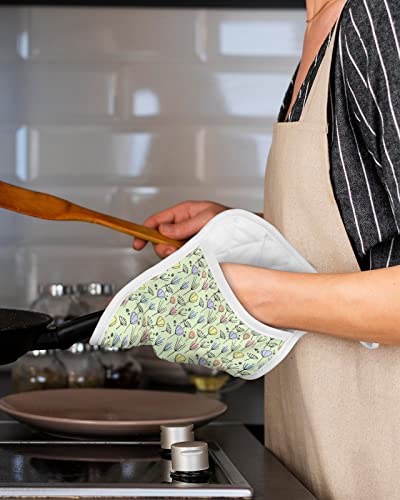 2 Pack Pocket Pot Holders, Spring Tulip Floral Hot Pads For Kitchen Heat Insulation Potholders, Colorful Flowers Botanical Green Pot Holder Oven Mitts Hot Pad Trivet For Baking Cooking 9"X7" #TOP4