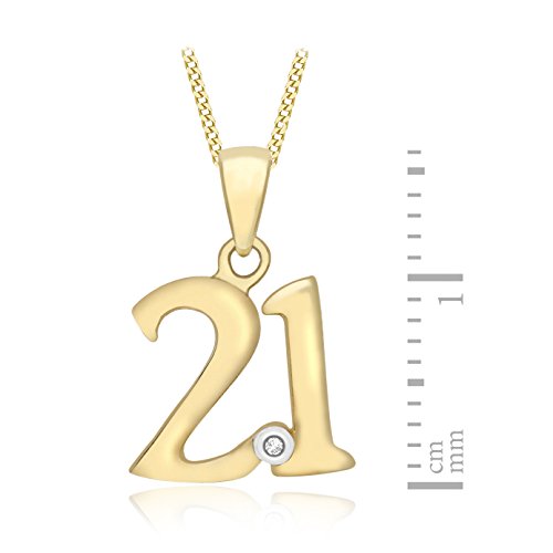 Carissima Gold Damen Diamantschliff Panzerkette mit Diamant Rubover Anhänger '21' 9k(375) Gelbgold 0.005k