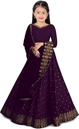 Indian Design Girl's Tafetta Sattin Semi-Stitched girl's Lehenga Choli_Purple_6-7_Years_Meera