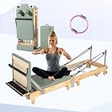 WENMEE Foldable Wooden Pilates Reformer for Home Gym & Studio-Compact Adjustable Strength Training Equipment with Padded Jump Board