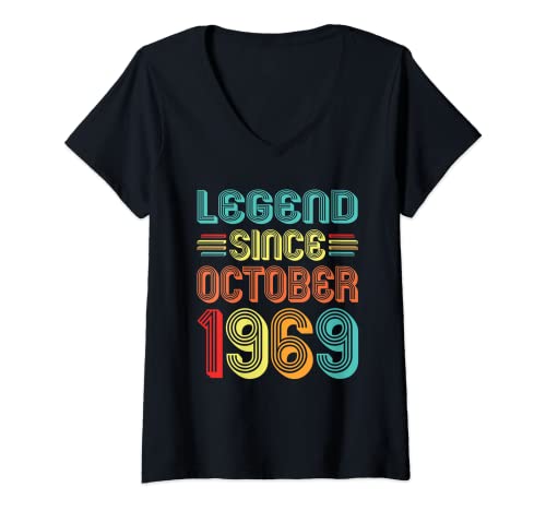 Mujer Legend Since October 1969 Retro 53 Years Old 53rd Birthday Camiseta Cuello V