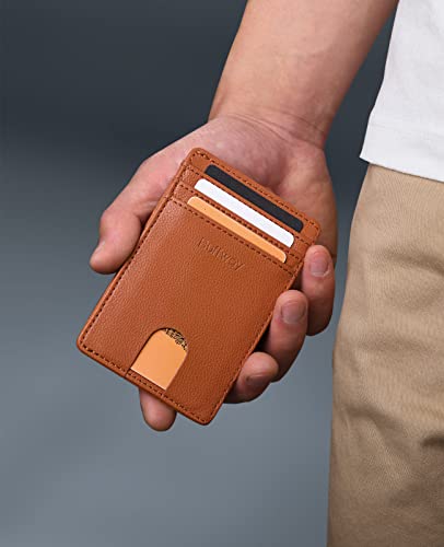 Image of Buffway Mens Slim Wallet, Minimalist Thin Front Pocket Leather Credit Card Holder with RFID Blocking for Work Travel | Minimalist