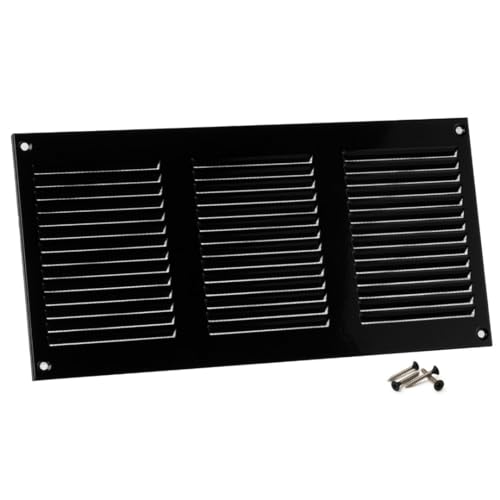Steinberg14 Grille d'Aération Rectangulaire 300x150mm - Noire Grille de Ventilation en Métal - Registre d'évacuation d'air Avec Moustiquaire - Couvercle...