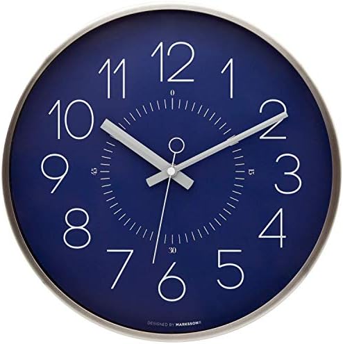 Marksson - Kinney's Silent Wall Clock - 12 inch Quartz Blue Clock - Quiet, Non-Ticking Battery Operated - Minimalist Wall Decor - for Kitchen, Office, Living Room, Bedroom & Kid's Room (KinClock-Blue)