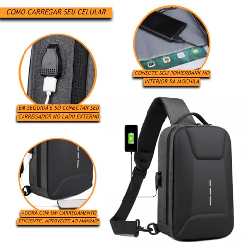 TOKSHOP Mochila Transversal de Ombro Lateral Anti Furto Impermeável Shoulderbag Tiracolo Unissex com