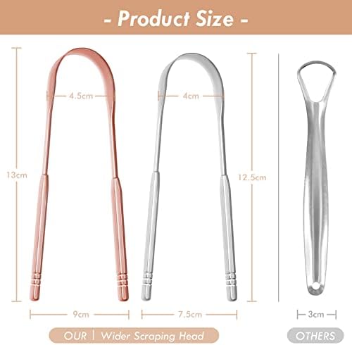 JUIDINTO Tongue Scraper Cleaner 2 Pack, Medical Grade 100% Stainless Steel Tongue Cleaner Tool with Travel Case, Replace Tongue Brush for Oral Care, Suitable for Cleaning Bad Breath in Adults and Kids