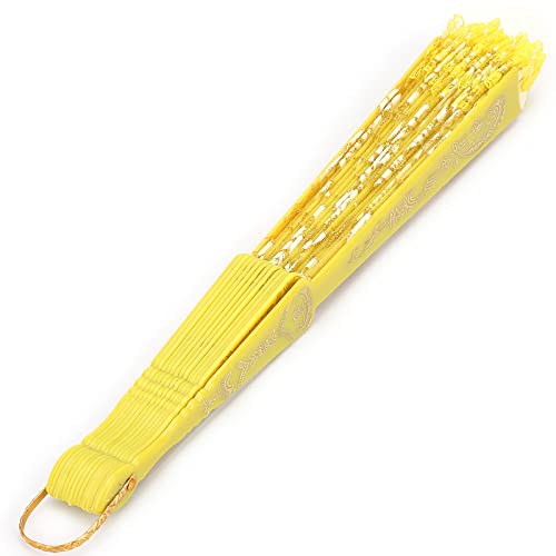 SAXOJONON Abanico plegable dorado con flor rosa de encaje a mano europeo, abanico para fiesta de baile (Amarilla)