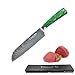 Coltello Santoku, Coltelli da Cucina Giapponesi Professionale, con lama 17.5 cm Impugnatura Antiscivolo Verde, per Cucina Domestica e Ristorant