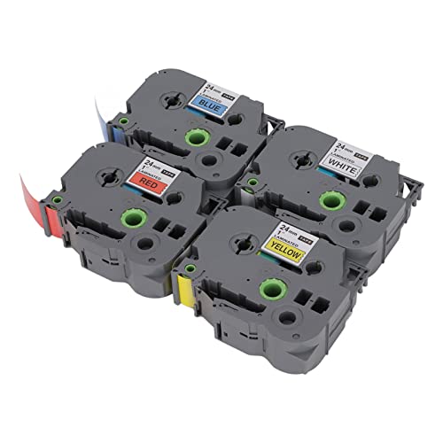 4Pcs 24mm Label Maker Tape, TZ Tape Replacement for PT E100 D210 E300 D450 P700 18RZ PT, Clear Fast Printing High Toughness Labe