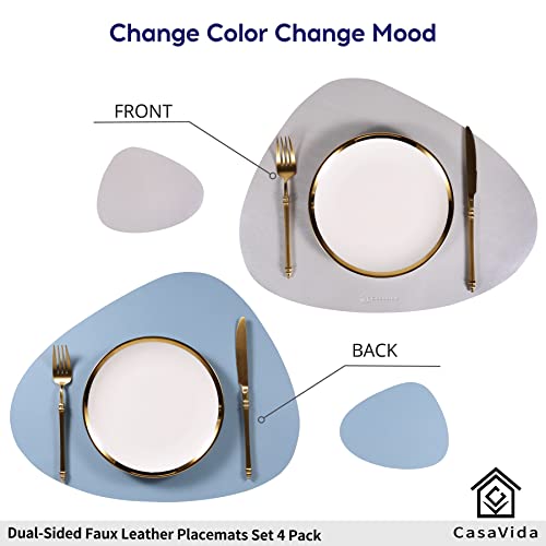 Faux Leather Placemats And Coasters - Set Of 4 Pu Leather Heat Resistant Dining Table Place Mats For Kitchen Sliver & Blue Table Mats Washable Seasonal Decorations Modern Unique Design By Casavida #TOP3