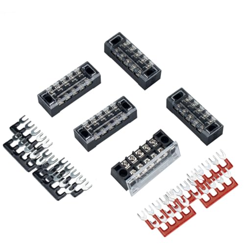 Didiseaon 5 Positions Screw Terminal Block Kit Dual Row Electrical Terminal Strip Connector Set with Shorting Bar for Industrial Wiring and Ground Circuits