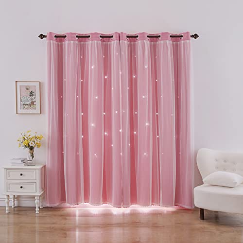 Indistar Star Curtains For Bedroom Star Hollow Out Blackout Curtains For Kids Room Double Layer Star Cut Out Window Decor(2 Panel, 52W X 63L Inch,Pink) #TOP2
