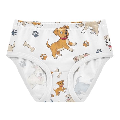 Toddler Panties, Paw Prints Dog Bones White Cotton Underwear Girls, 2T–8 Years