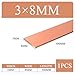 99.9% Pure Copper Flat Bar - Multiple Sizes for DIY and Industrial Applications (0.5-5mm x 5-15mm x 500mm)(3mmx8mm)