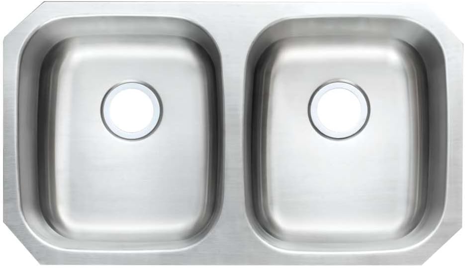 Generic Envy 32 Inch Undermount 50/50 Double Bowl 16 Gauge Stainless Steel Kitchen Sink, 83742
