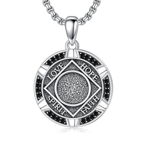 SIMONLY NA Sobriety Necklace 925 Sterling Silver Narcotics Anonymous Necklace Sobriety Jewelry Narcotics Anonymous Gifts for Men