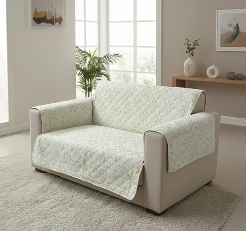Image of House of Quirk 'Mughal Series' Anti-Slip Sofa Cover Mat with Pocket | Polyester Couch Protector for Pets, Kids & Spills (Sunny Bloom, 180x120cm, Two Seater)