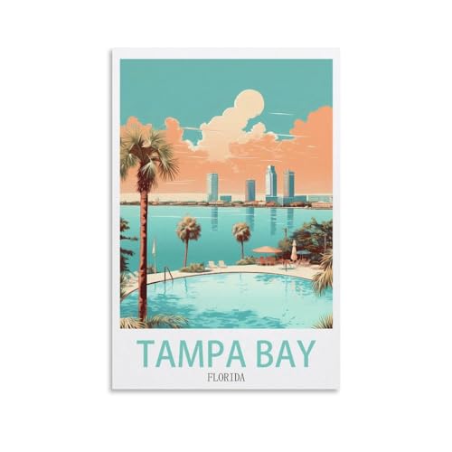 HeyBox Tampa Bay Florida Vintage Travel Posters 08x12inch(20x30cm) Canvas Prints Wall Art Paintings for Home Office Living Room Decor