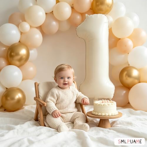 Image of 40 Inch Cream Number 1 Balloon Beige Boho Neutral Party Decoration