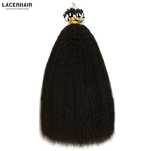 Lacerhair Micro Loop Hair Extensions Real Human Hair Kinky Straight Italian Individual Natural Black Micro Ring Human Hair Extensions For Black Women Heat Resistant #1B 14 Inch 100 Strands 80 Gram #TOP1